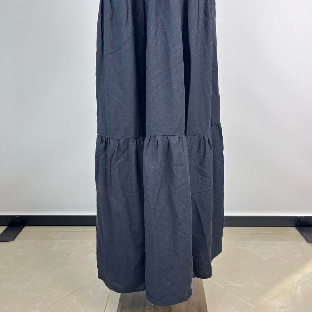 NWOT Farm Rio Linen Blend Black Sleeveless Layer Tiered Maxi Dress Size L - Picture 7 of 15